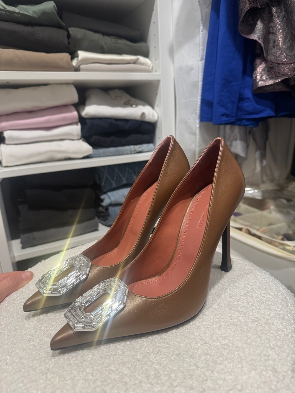 Amina Muaddi Camelia Brown Pointed Toe Pumps - Picture 2 of 2